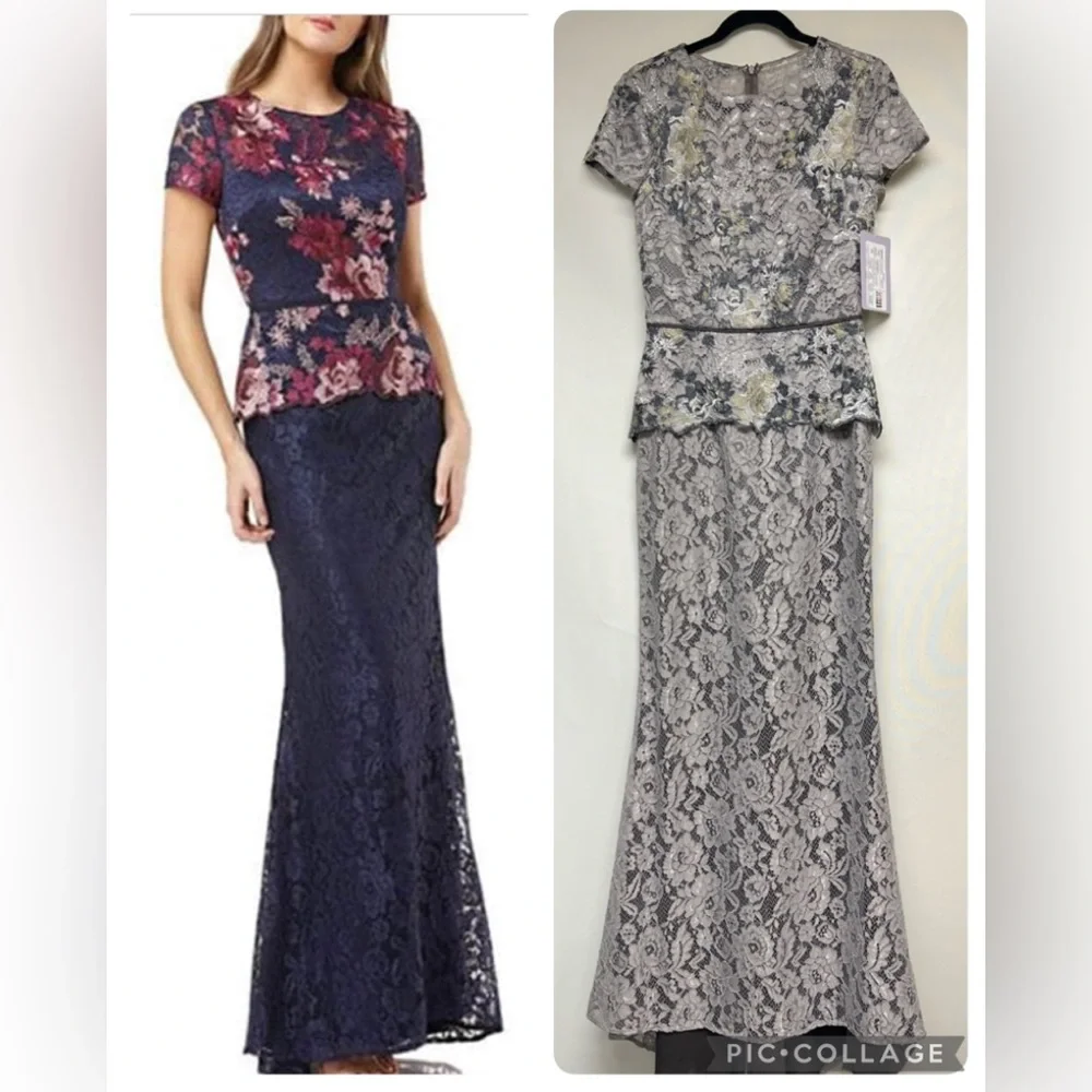 JS collections short sleeves 3D lace embroidered bodice long gown - Picture 3 of 12